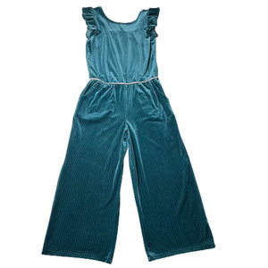 EUC Cat & Jack Big Girls Sleeveless Velvet Pinstripe Ruffle Jumpsuit XL 14/16